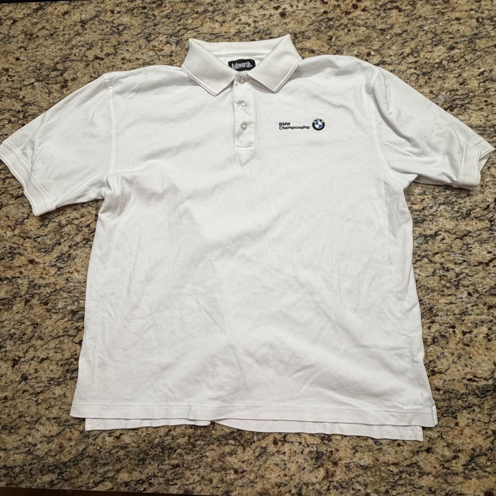 Ashworth Mens BMW Championship Pima Cotton Polo Shirt White Large Golf Logo
